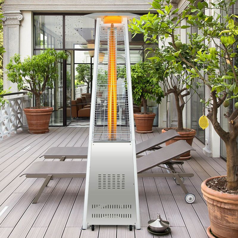Costway 42,000 BTU Stainless Steel Pyramid Patio Heater Glass Tube Flame W/ Wheels, 5 of 11