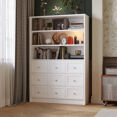FUFU&GAGA Multifunctional Combination Dresser with Open Storage Shelves White
