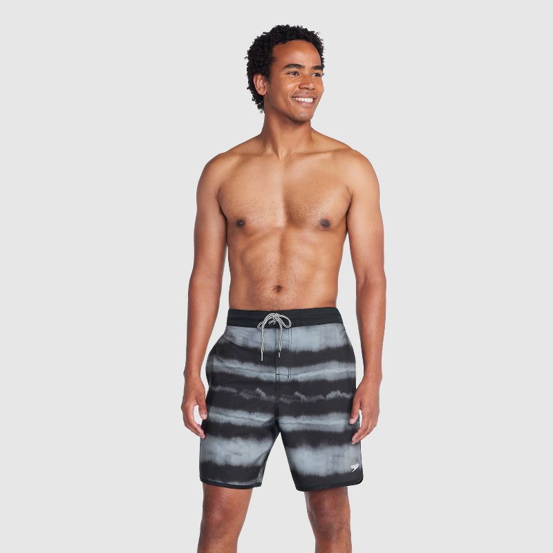 Speedo Men&#39;s 7&#34; Striped E-Board Swim Shorts - Gray/Black, 3 of 4