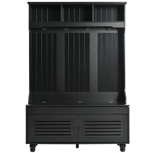 5-in-1 Hall Tree Storage Bench with Comfort Cushion and Shutter-Shaped Doors - 1 of 4