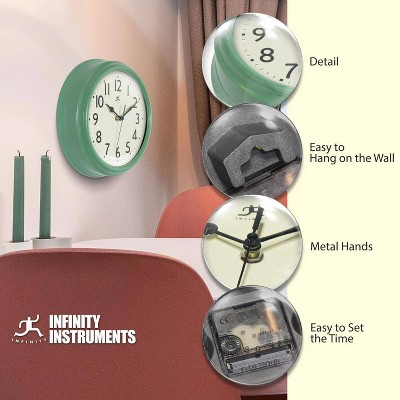 Green Plastic 9.5" Silent Movement Wall Clock