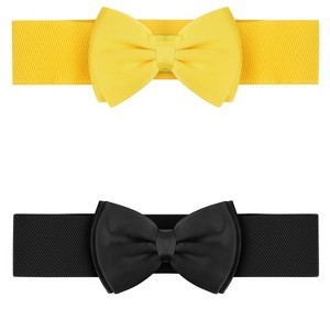 INSPIRE CHIC Women's PU Leather Elastic Band Bowknot Decor Stretch Belt 2 Pcs - 1 of 4