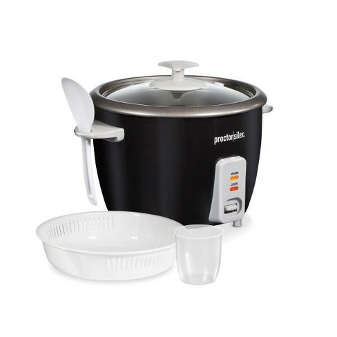 Proctor Silex Rice Cooker & Food Steamer, 6 Cups Cooked (3 Cups Uncooked),  Includes Steam and Rinsing Basket, Black (37510)