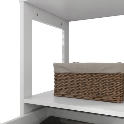 White MDF Freestanding Bathroom Storage Cabinet with Shelves and Doors