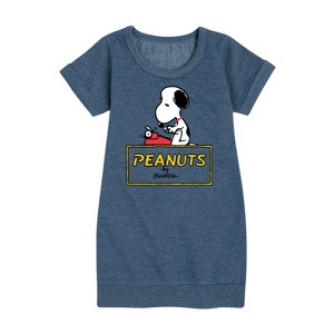 - Peanuts - Snoopy Typing Graphic Short Sleeve Fleece Dress - 1 of 4