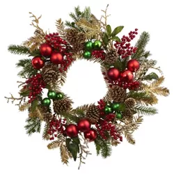 Ornament, Pine & Pine Cone Wreath (24") - Nearly Natural