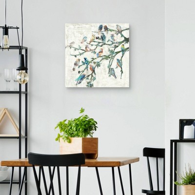 24" x 24" Multicolor Canvas Botanical Bird Art