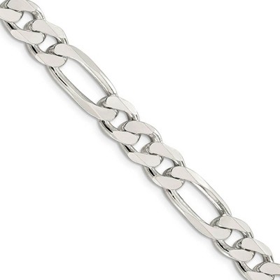 Black Bow Jewelry Men's 9.5mm Sterling Silver Pave Flat Figaro Chain Necklace