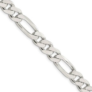 Black Bow Jewelry Men's 9.5mm Sterling Silver Pave Flat Figaro Chain Necklace - 1 of 4
