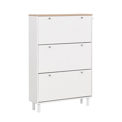 SEVOBAL Cabinet for Entryway with 3 Flip Drawers Sturdy Wood Hidden Freestanding Narrow Slim for Front Door Entrance, White, 18.5"*6.69"*47.64"