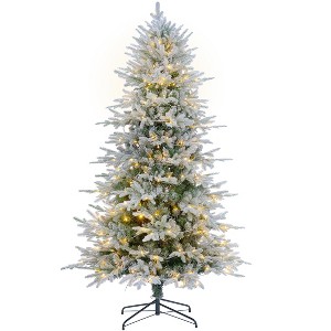 SUGIFT 6.5ft Prelit Artificial Christmas Tree Multicolor & Warm LED Lights Remote Control Premium Hinged Spruce Xmas Tree W/1350 Tips - 1 of 4