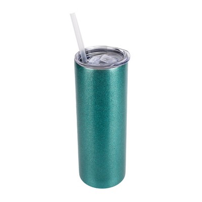 Elanze Designs 20 oz Glitter Stainless Steel Insulated Travel Tumbler With Sliding Lid For Iced or Hot Beverage, Turquoise Blue