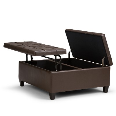 Elliot 36" Chocolate Brown Tufted Faux Leather Cocktail Ottoman