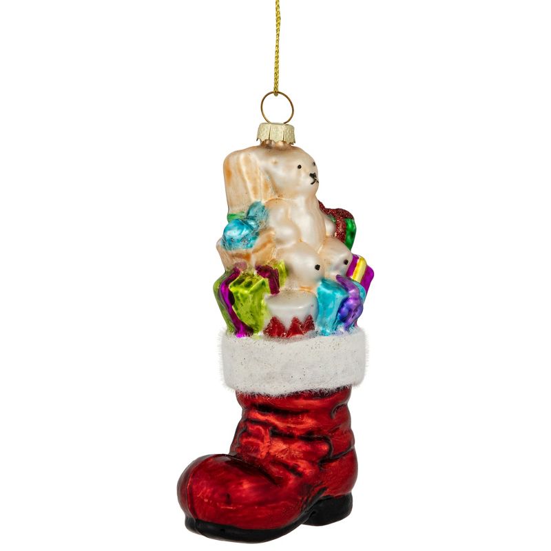 Northlight 4.5" Shiny Red Present Filled Stocking Hanging Glass Christmas Ornament, 1 of 6