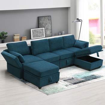 Chenille 6-Seater U-Shaped Sectional Sofa with Adjustable Arms, Backrest and Storage Seat - ModernLuxe