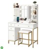 Vanity Desk with Power Outlet Makeup Vanity with Chair Lighted Mirror Drawers Storage Shelf - 4 of 4