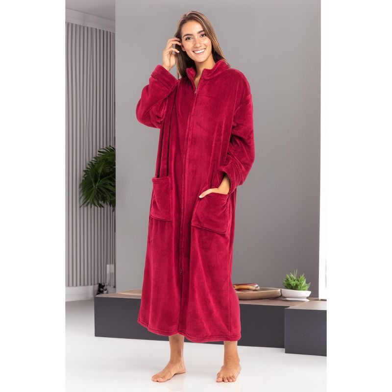 Women's Zip Up Fleece Robe, Soft Warm Plush Oversized Zipper Bathrobe, 4 of 9