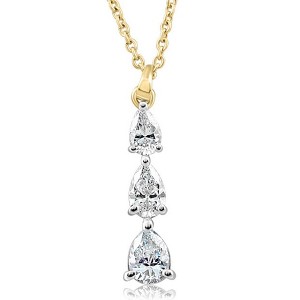 Pompeii3 1/2Ct Pear Shape Diamond Three Stone Pendant Yellow Gold Necklace Lab Created - 1 of 4