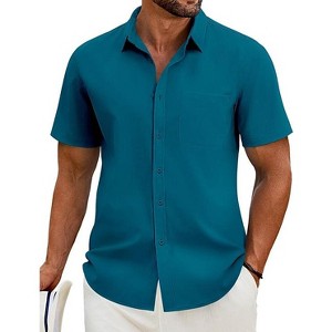 COOFANDY Shirts for Men Short Sleeve Button Down Shirt Casual Summer Beach Shirt - 1 of 4