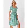 Allegra K Women's Smocked Gingham Square Neck Short Sleeve Casual Plaid Dress - 4 of 4