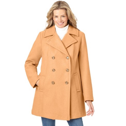 LOFT plus size tan camel short double breasted outlet peacoat polyester blend womens 16