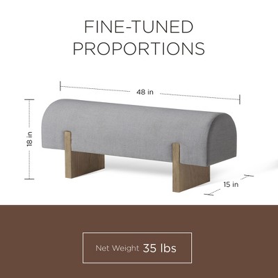 Gray Upholstered Wooden Bench with Curved Design