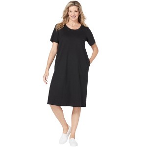 Woman Within Plus Size Perfect Short-Sleeve Crewneck Tee Dress - 1 of 4