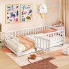 Safstar Twin Size Floor Bed w/High Fence & Door Safety Guardrails Wood Floor Bed Frame - 3 of 4