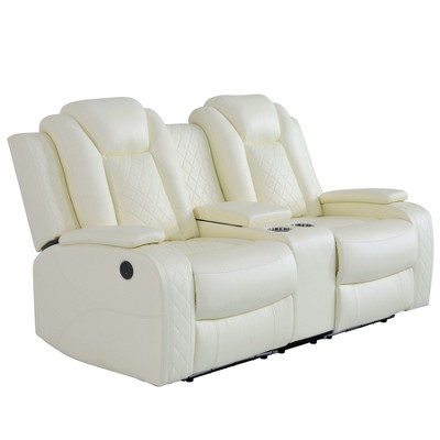 Tribesigns Breathing Leather 3-Piece Recliner Sofa Set with Adjustable Backrest, Storage, Wireless Charger & LED Lighting, White for Living Room