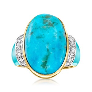 Ross-Simons Turquoise and 0.22 ct. t.w. Diamond Ring With Enamel in 18kt Gold Over Sterling - 1 of 4