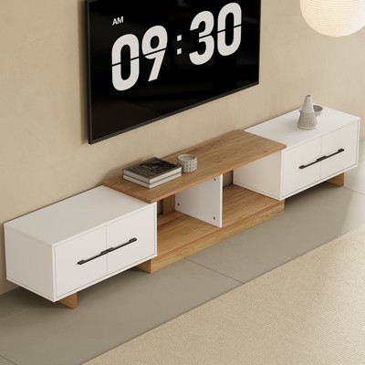 JVNOXK-Modern Entertainment Center with Extendable TV Stand Features 4 Large Storage Cabinets Accommodates up to 120-inch TV Ideal for Living Rooms