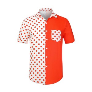 Lars Amadeus Men's Summer Polka Dots Short Sleeves Button Down Patchwork Shirt - 1 of 4