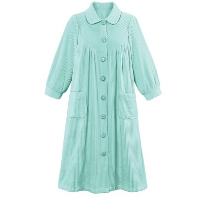 Collections Etc Plush Fleece Button Front Robe with Pockets, Collar