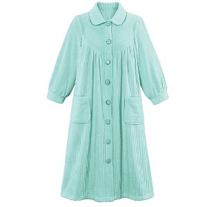 Collections Etc Plush Fleece Button Front Robe with Pockets, Collar - 1 of 4