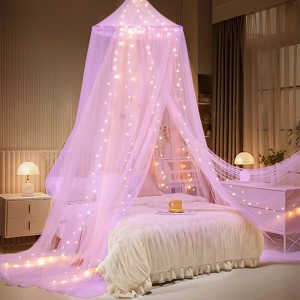 YEERSWAG Elegant Princess Bed Canopy Bed Curtain Nets with Luminous Stars Lights For Single to King Size - 1 of 4