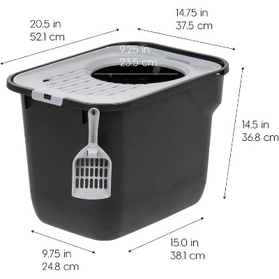 Large Black and Gray Top Entry Cat Litter Box with Scoop