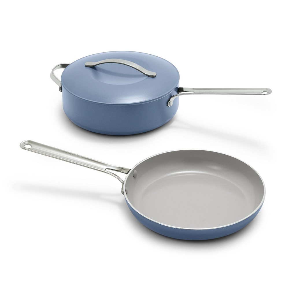 GreenPan Nova 3pc 10" Ceramic Nonstick Aluminum Fry Pan Set with Lid Ocean: Stainless Steel Handle, Dishwasher-Safe