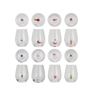 Storied Home Stemless Wine Glass with Holiday Figure, Multicolor, Set of 8 - 1 of 3
