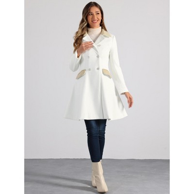 Allegra K Women's Winter Double Breasted Vintage Velvet Contrast Collar Overcoat Large Cream White — фото 2