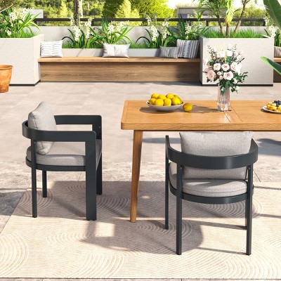 Coolbibila Outdoor Dining Chairs Set Of 2,Patio Armrests Chair With Fabric Cushion And Aluminum Frame,Aluminum Patio Kitchen Dining Chair