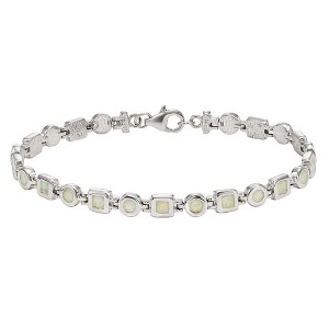 Opalata Sterling Silver White Inlay Opal Squares and Circles Link Bracelet - White - 7 Inch - 1 of 2