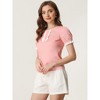 INSPIRE CHIC Women's Puff Sleeve Crew Neck Lace Trim Cotton Top - 3 of 4