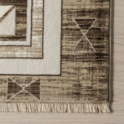 Agave Brown Geometric Fringed Synthetic Area Rug, 6' 7" x 10' 2"