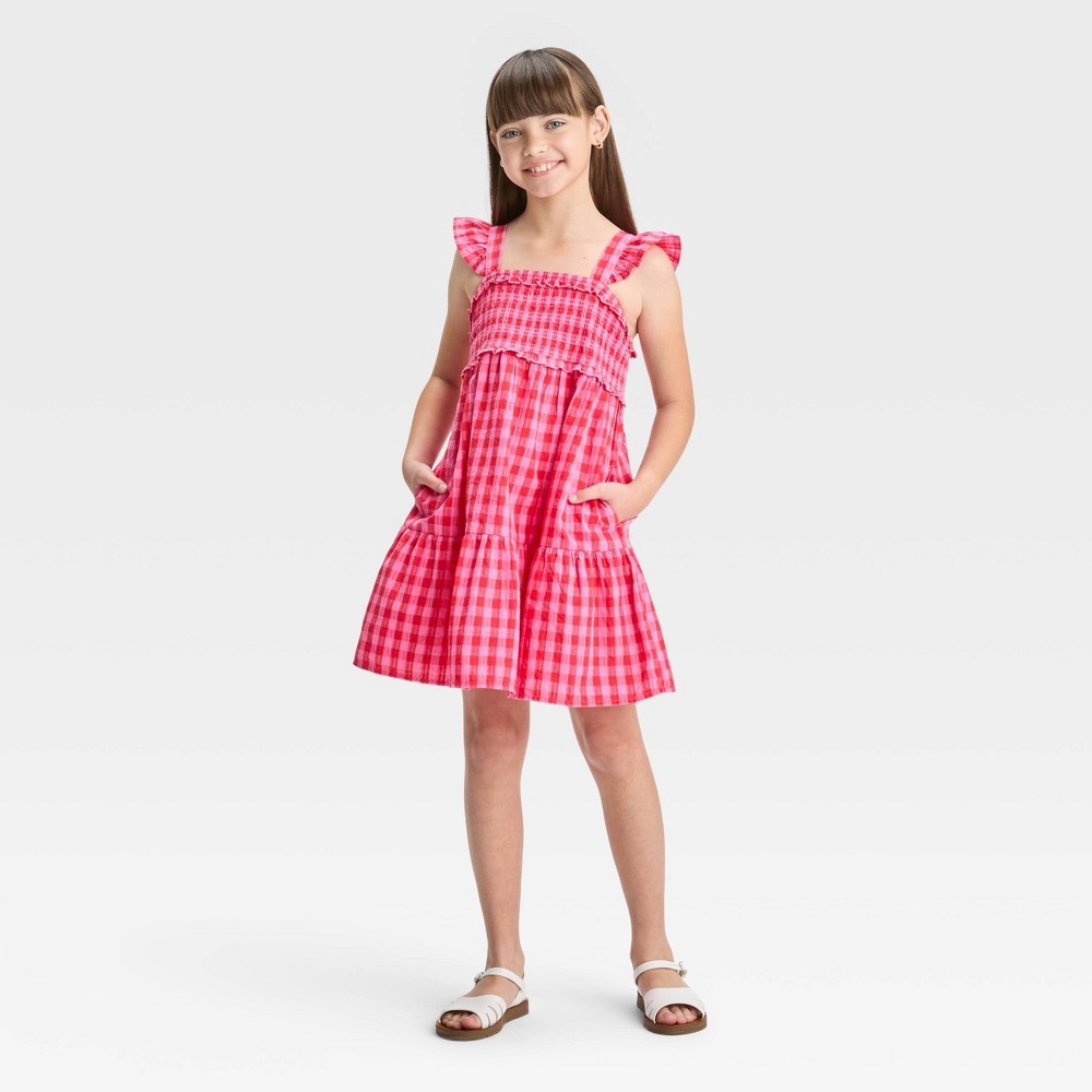 Girls' Flutter Sleeve Woven Dress - Cat & Jack™ Bright Pink XS