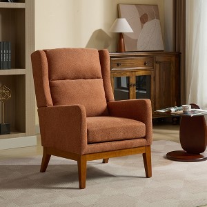 26.18"W Modern Upholstered Accent Chair, High Back Reading Chair, Armchair Club Chair with Wood Legs - ModernLuxe - 1 of 4