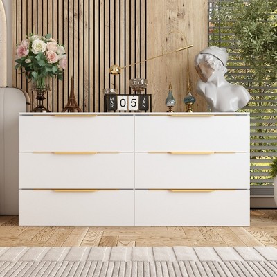 Famapy White 6 Drawer Dresser Metal Simple Pulls