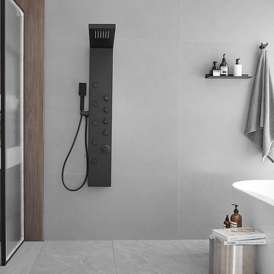 Matte Black 47'' Shower Panel with Rainfall and Waterfall Head