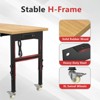 Huxxion 60" Adjustable Work Bench, Heavy Duty Rubber Wood Work Table with Power Outlet and 4 Wheels for Garage, Workshop, Office, Home - 3 of 4