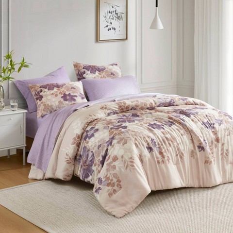 Madison Park California King Willow Floral Comforter Set with Bed Sheet Taupe