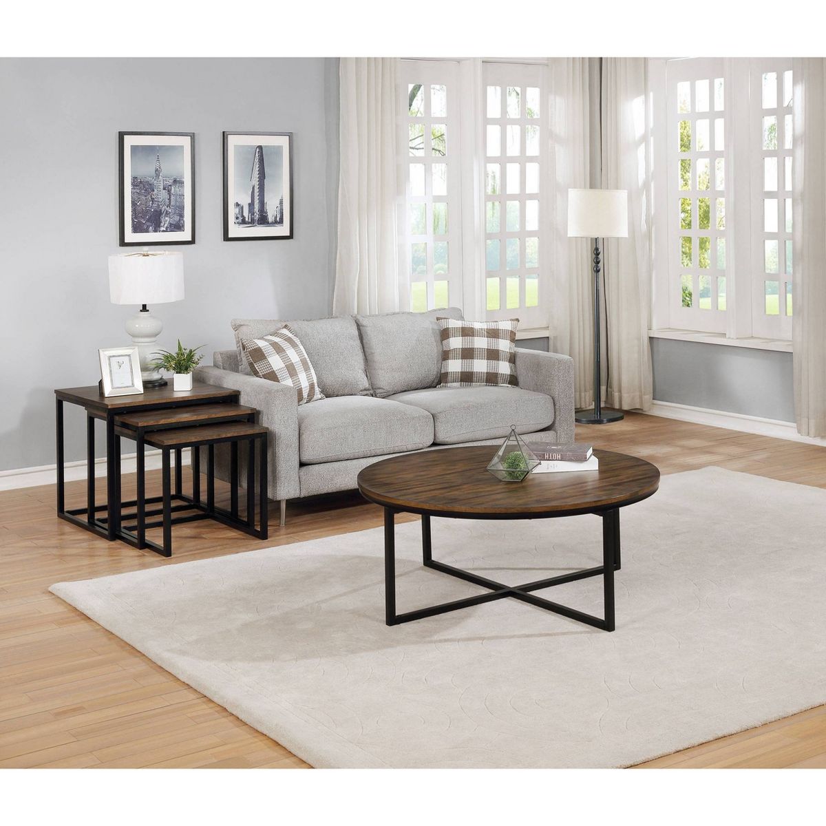 42" Arcadia Acacia Wood Round Coffee Table Dark Brown - Alaterre Furniture - thumbnail 10